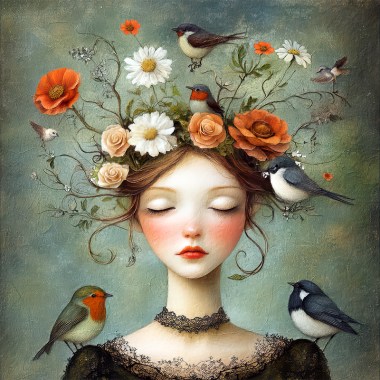 Vintage vrouw met vogels